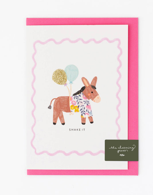 Donkey Birthday Card - Liberty Wiltshire Bud Fabric