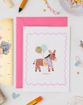 Load image into Gallery viewer, Donkey Birthday Card - Liberty Wiltshire Bud Fabric
