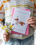 Load image into Gallery viewer, Sausage Dog Card - Made with Liberty Wiltshire Bud Fabric
